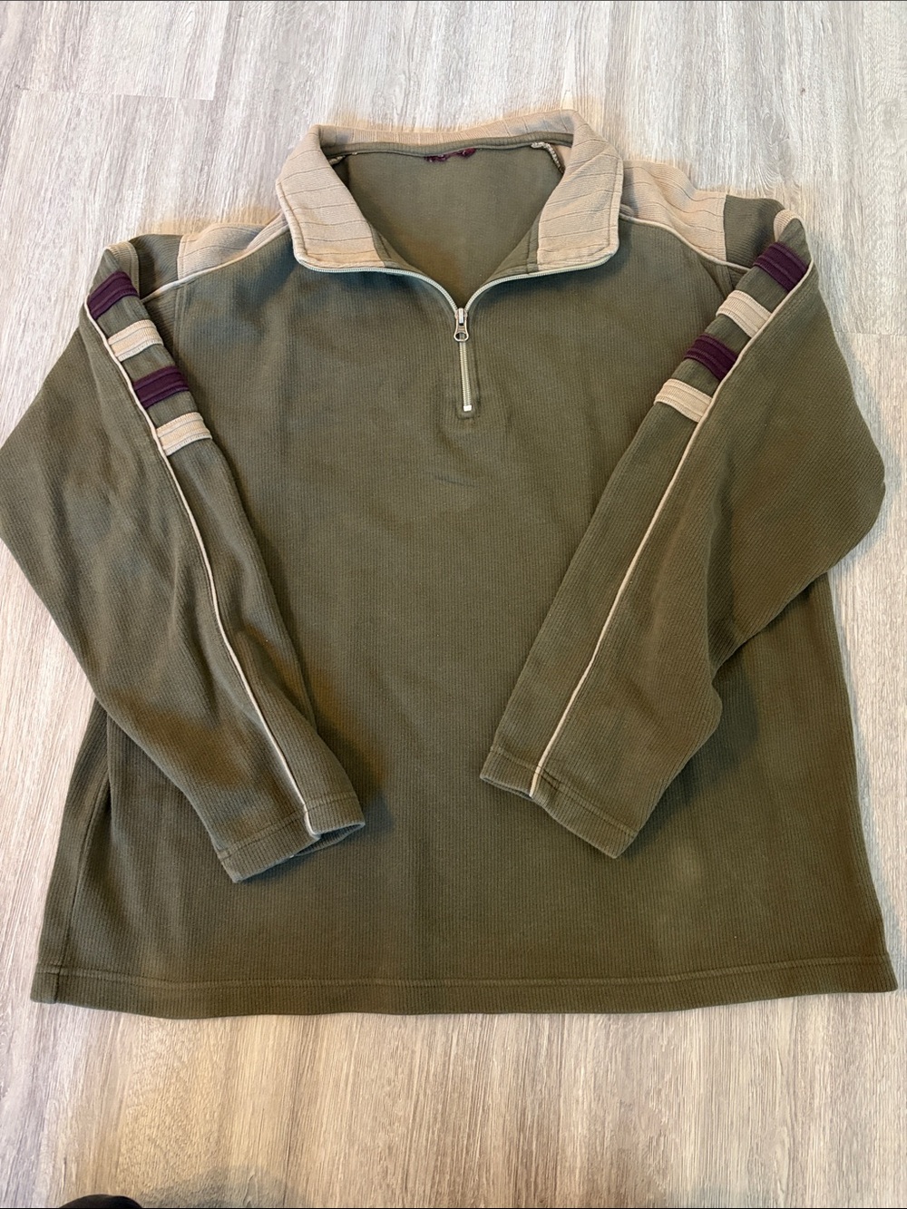 Men's Vintage Olive Green Quarter-Zip Pullover Sweater